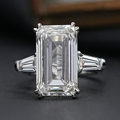 Emerald Three Stone Engagement Ring - Tapered Baguette Rings