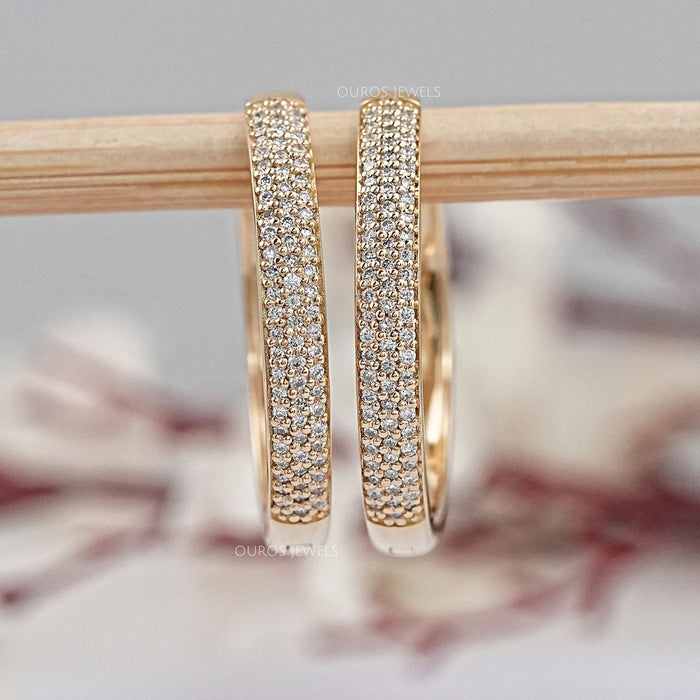 Pave Set Round Diamond Hoop Earrings