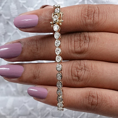 Bezel Set Oval Cut Lab Grown Diamond Tennis Bracelet Bracelet