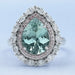 pear gemstone double halo aquamarine engagement ring's front view
