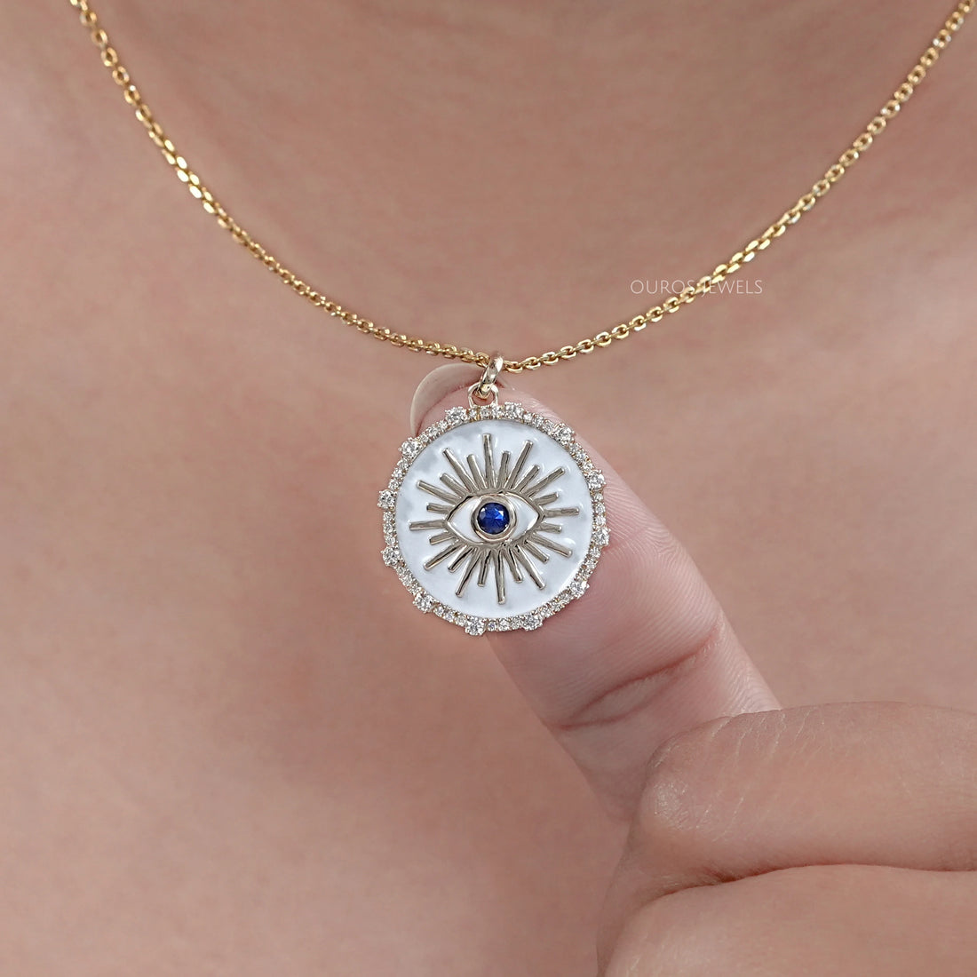 Antique Round Diamond Evil Eye Pendant Necklaces