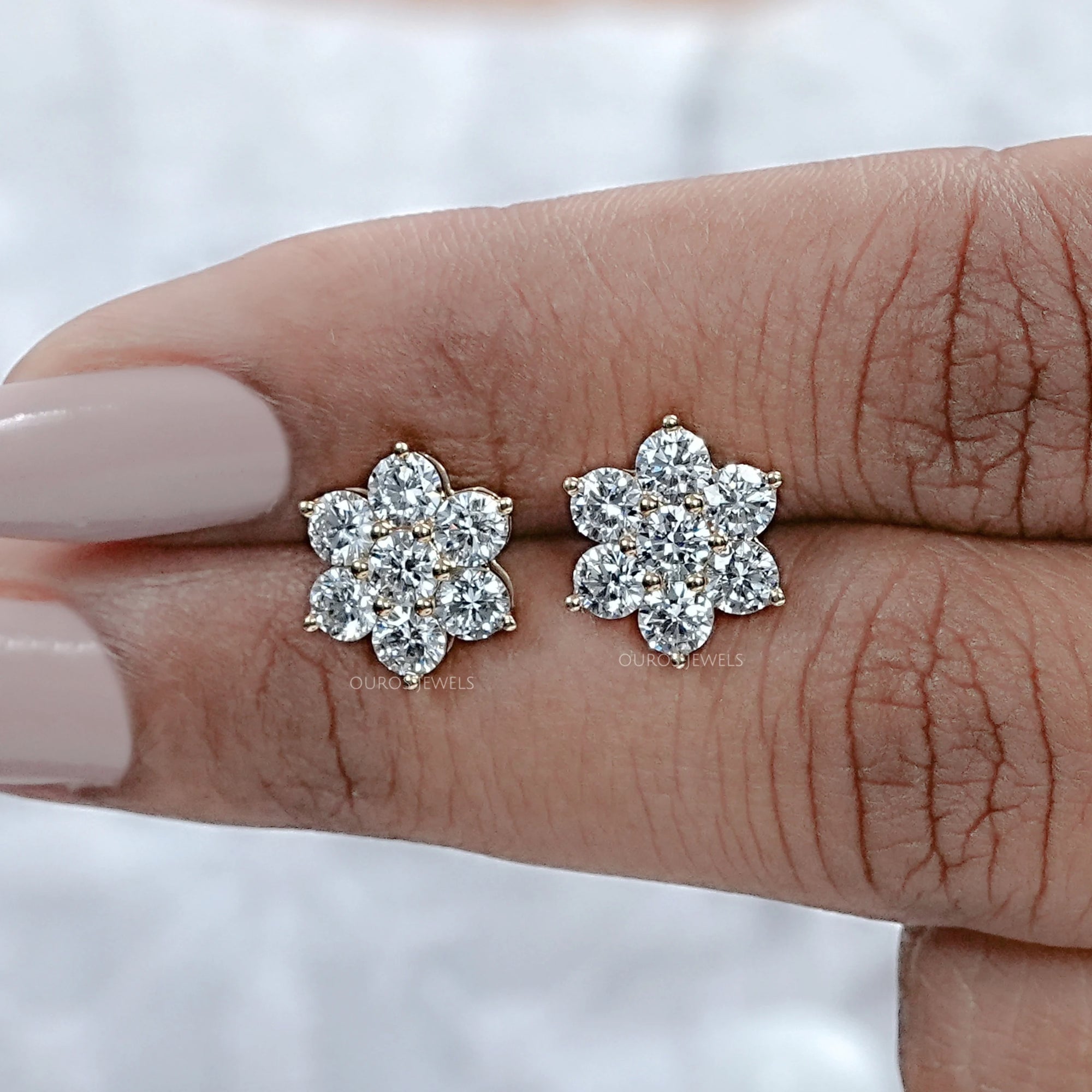 Round Diamond Floral Stud Earrings Earring