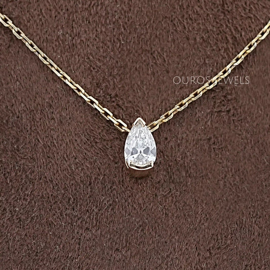 Old Mine Pear Diamond Half Bezel Solitaire Pendant Necklaces