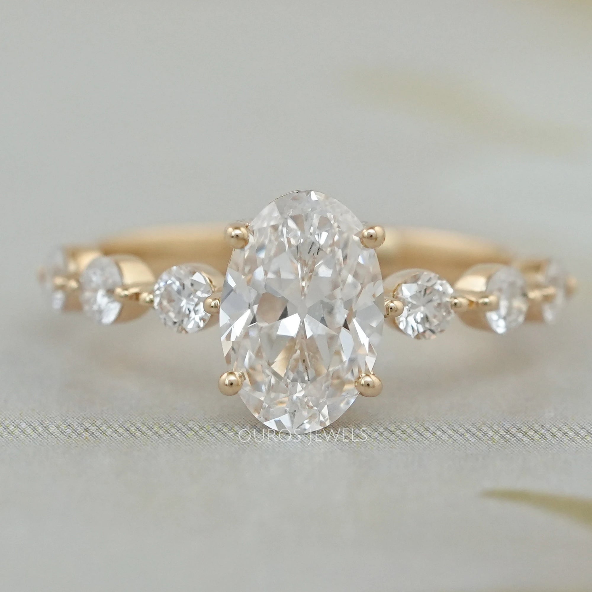 Old Mine Moval Cut Solitaire Accent Engagement Ring Ring
