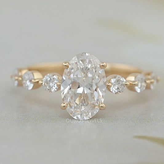 Old Mine Moval Cut Solitaire Accent Engagement Ring Ring