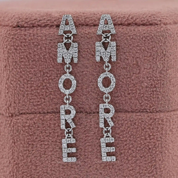 AMORE Initial Letter Round Diamond Dangle Earrings