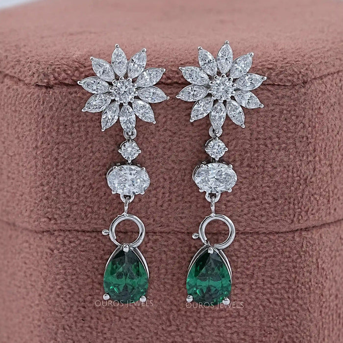 Drop Earring With Pear And Marquise Shape Diamond
