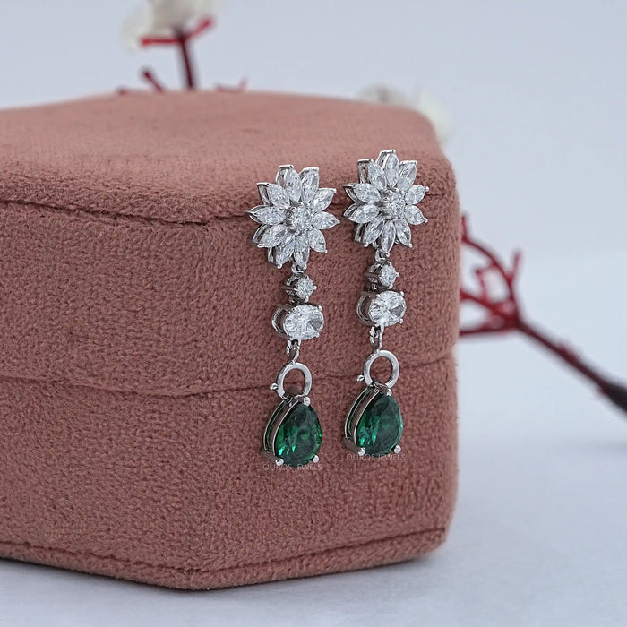 Drop Earring With Pear And Marquise Shape Diamond