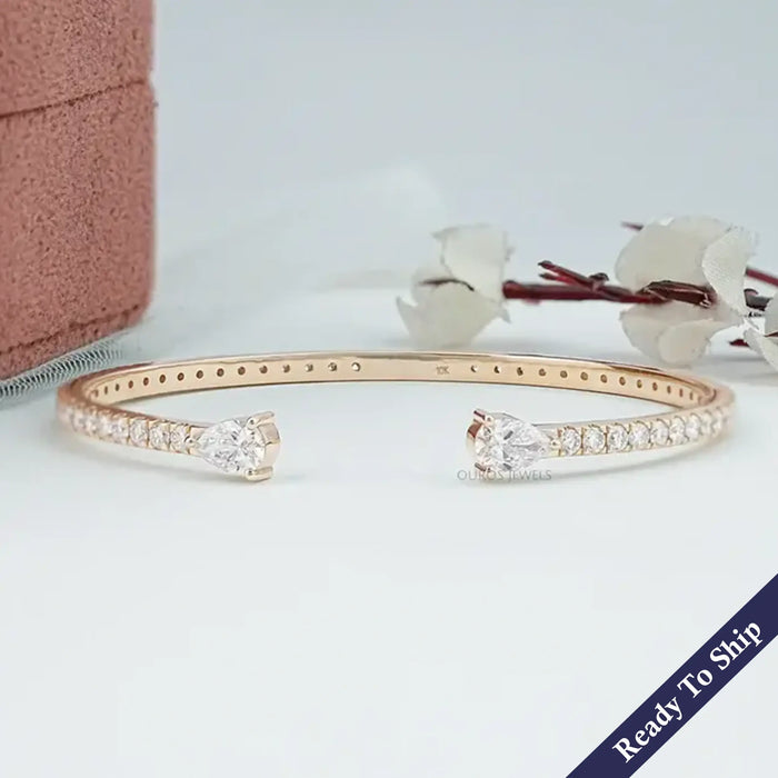 Open Cuff Pear And Round Lab Diamond Bangle