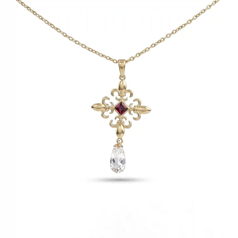 Princess Ruby Gemstone Fleur De Lis Pendant