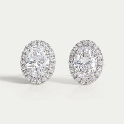 Oval Lab Diamond Halo Stud Earrings