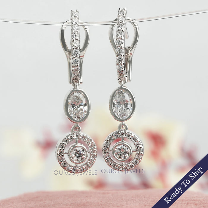 Boucles d'oreilles à levier avec diamants de laboratoire à taille ronde
