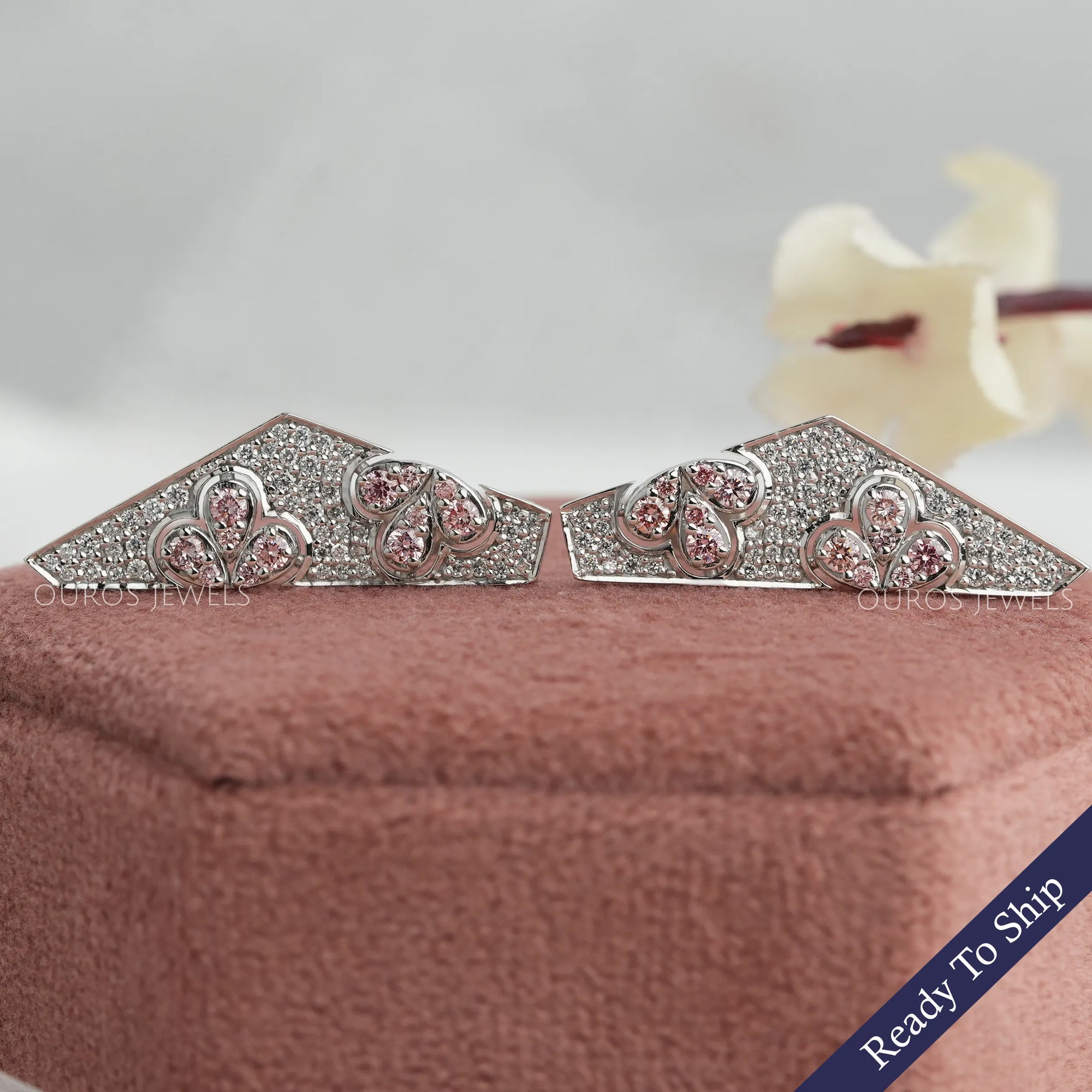 Pink Round Cut Lab Grown Diamond Screw Back Earrings