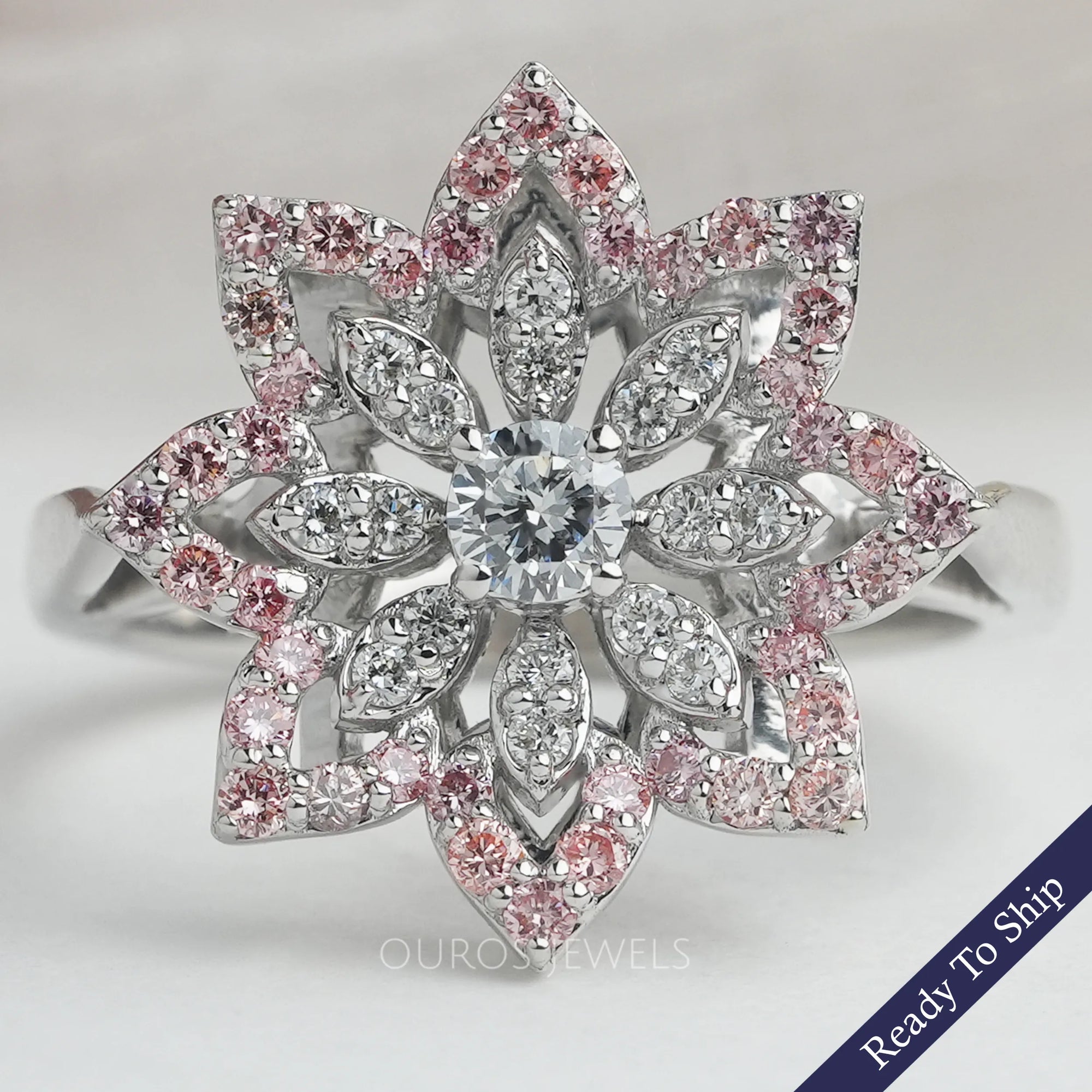 Round Cut Lab Grown Floral Style Engagement Ring