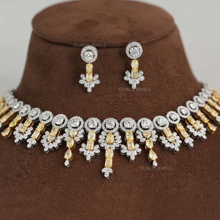 Yellow Multi Shape Lab Diamond Bridal Necklace Set