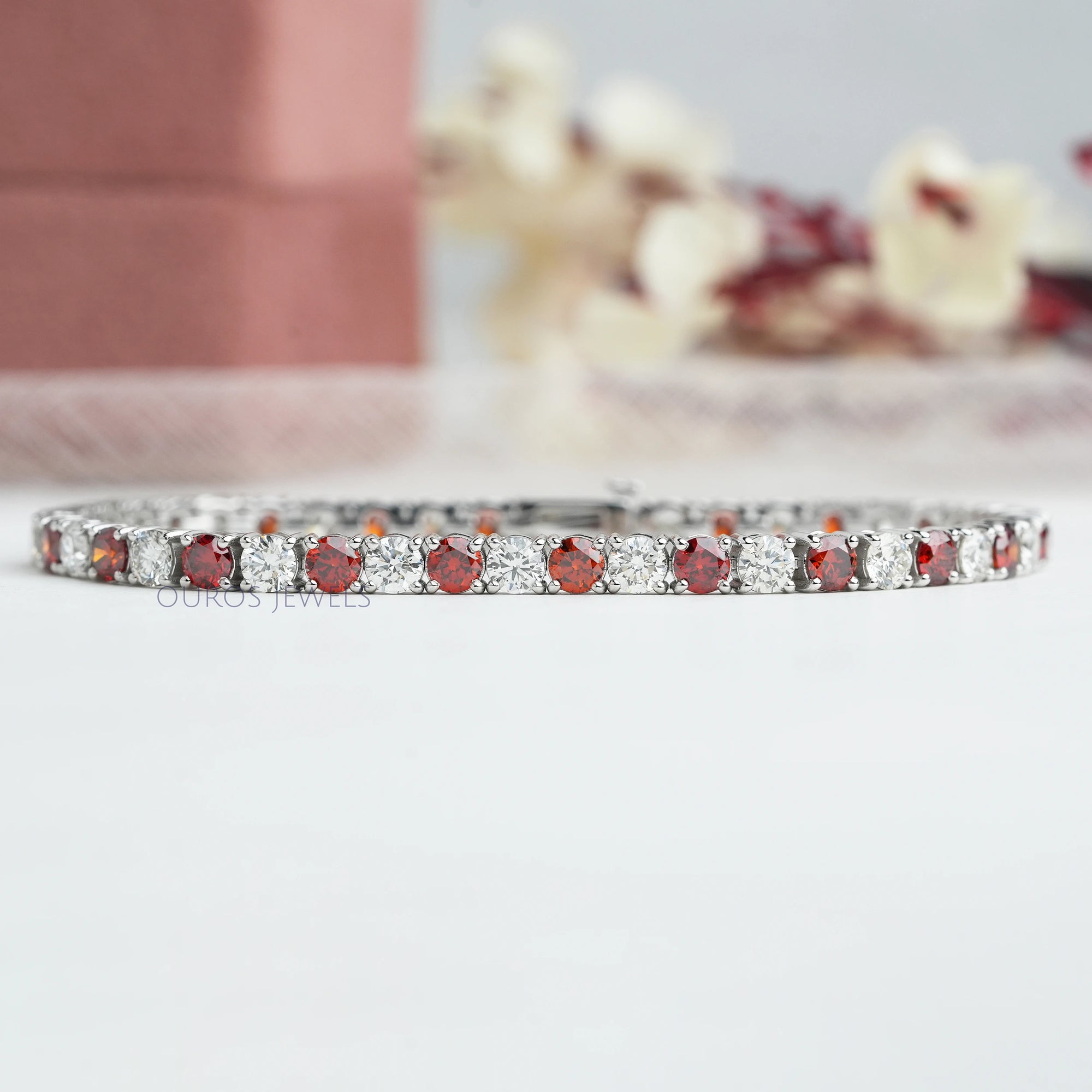 3.80 MM Fancy Color Round Cut Diamond Tennis Bracelet Red_EF VS Bracelet