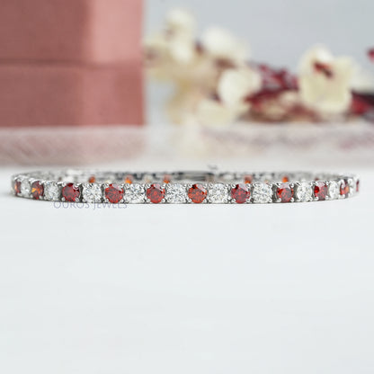 3.80 MM Fancy Color Round Cut Diamond Tennis Bracelet Red_EF VS Bracelet