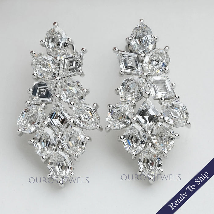 Boucles d'oreilles en diamants de laboratoire à coupe échelonnée et à coupe lombaire