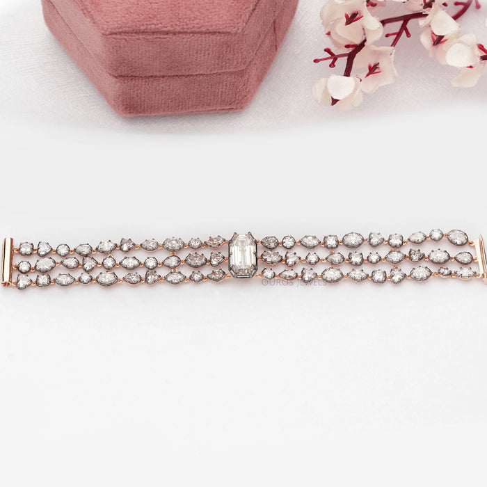 Old Cut Lab Grown Diamonds Wide Bracelet