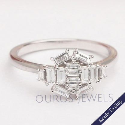 Baguette Cut Lab Cluster Diamond Dainty Ring