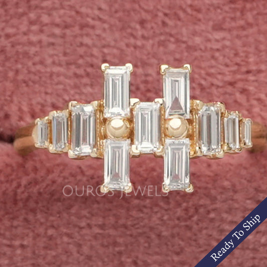 Baguette Cut Lab Diamond Cluster Anniversary Ring