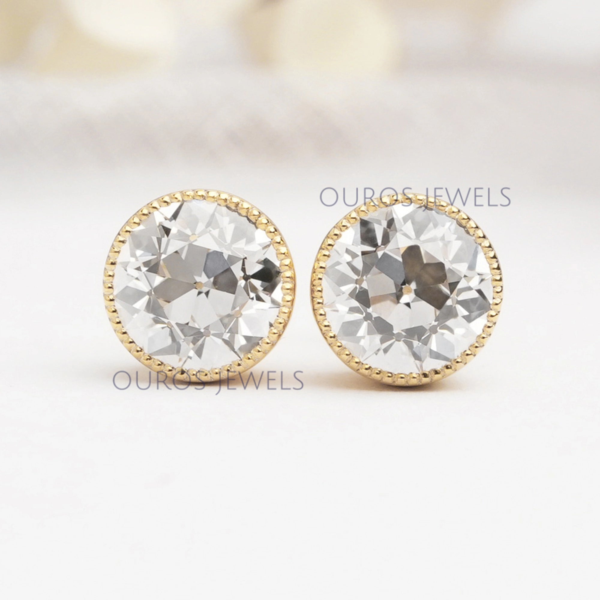 Old European Round Cut Milgrain Stud Earrings Earring