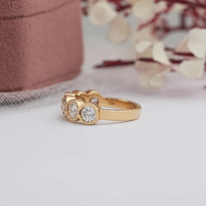 OEC Round Cut Lab Diamond Half Eternity & Half Bezel Set Band