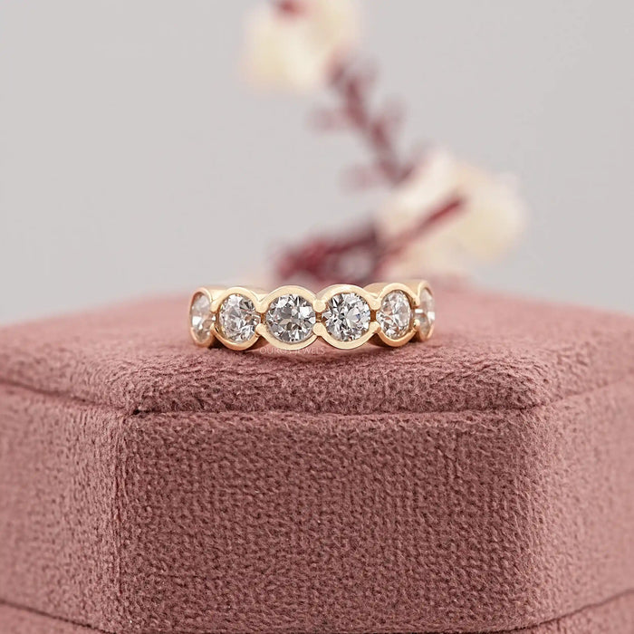 OEC Round Cut Lab Diamond Half Eternity & Half Bezel Set Band