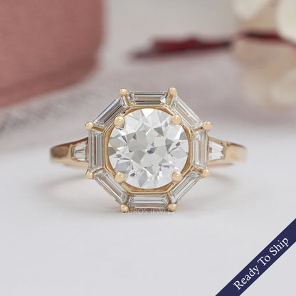 Old European Round Cut Lab Grown Diamond Halo Ring Ring