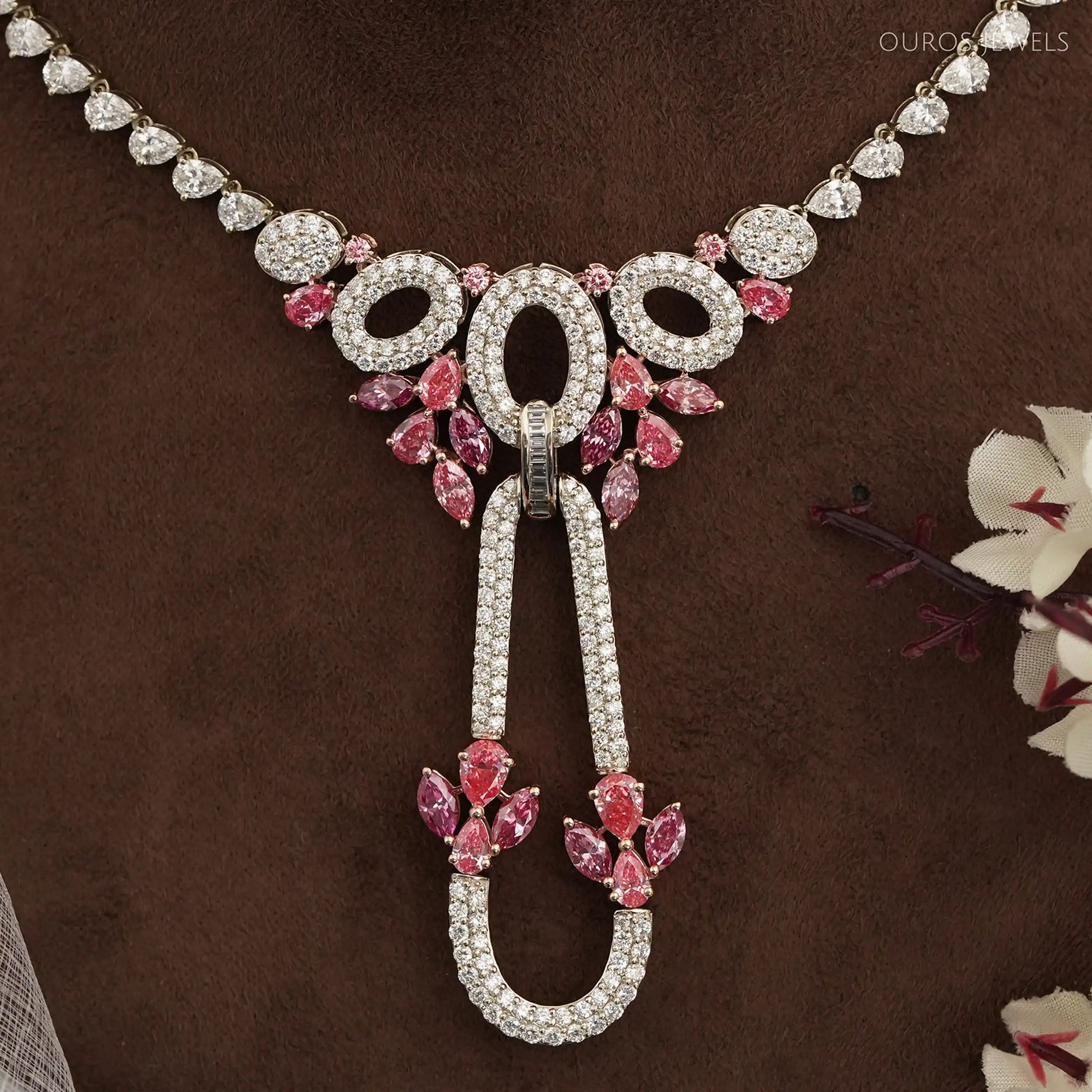 Pear And Round Shape Cluster Diamond Bridal Necklace Necklaces