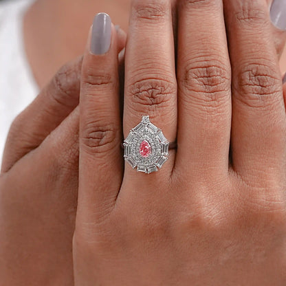 0.40 CT Pink Pear Cut Lab Diamond Double Halo Ring Ring