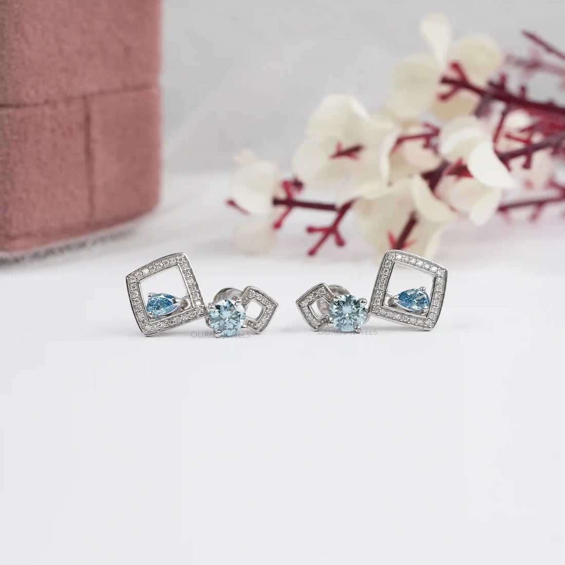 Blue Pear And Round Lab Diamond Drop Earrings Earrings