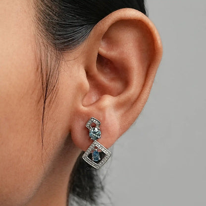 Blue Pear And Round Lab Diamond Drop Earrings Earrings