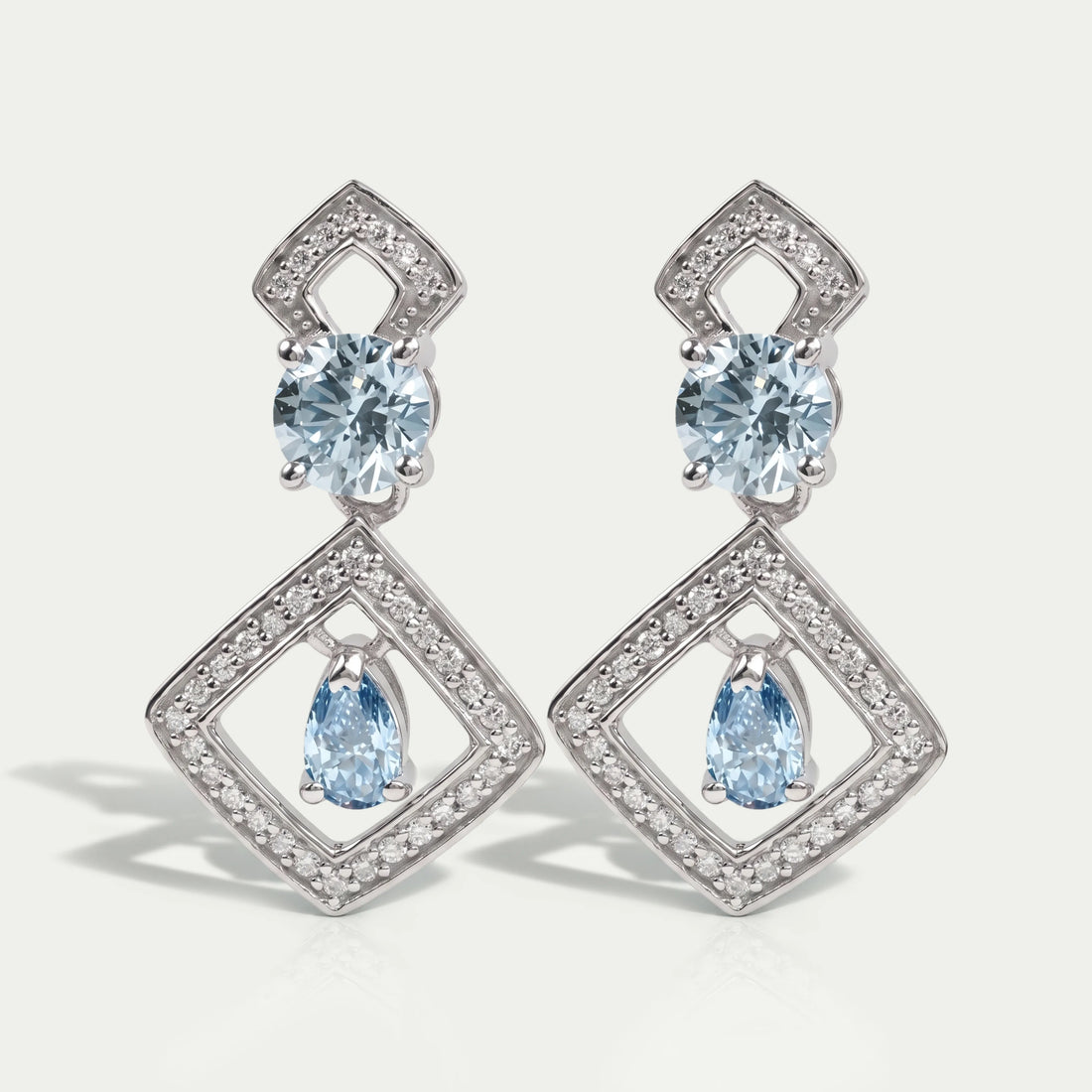 Blue Round With Pear Diamond Drop Earrings Earrings