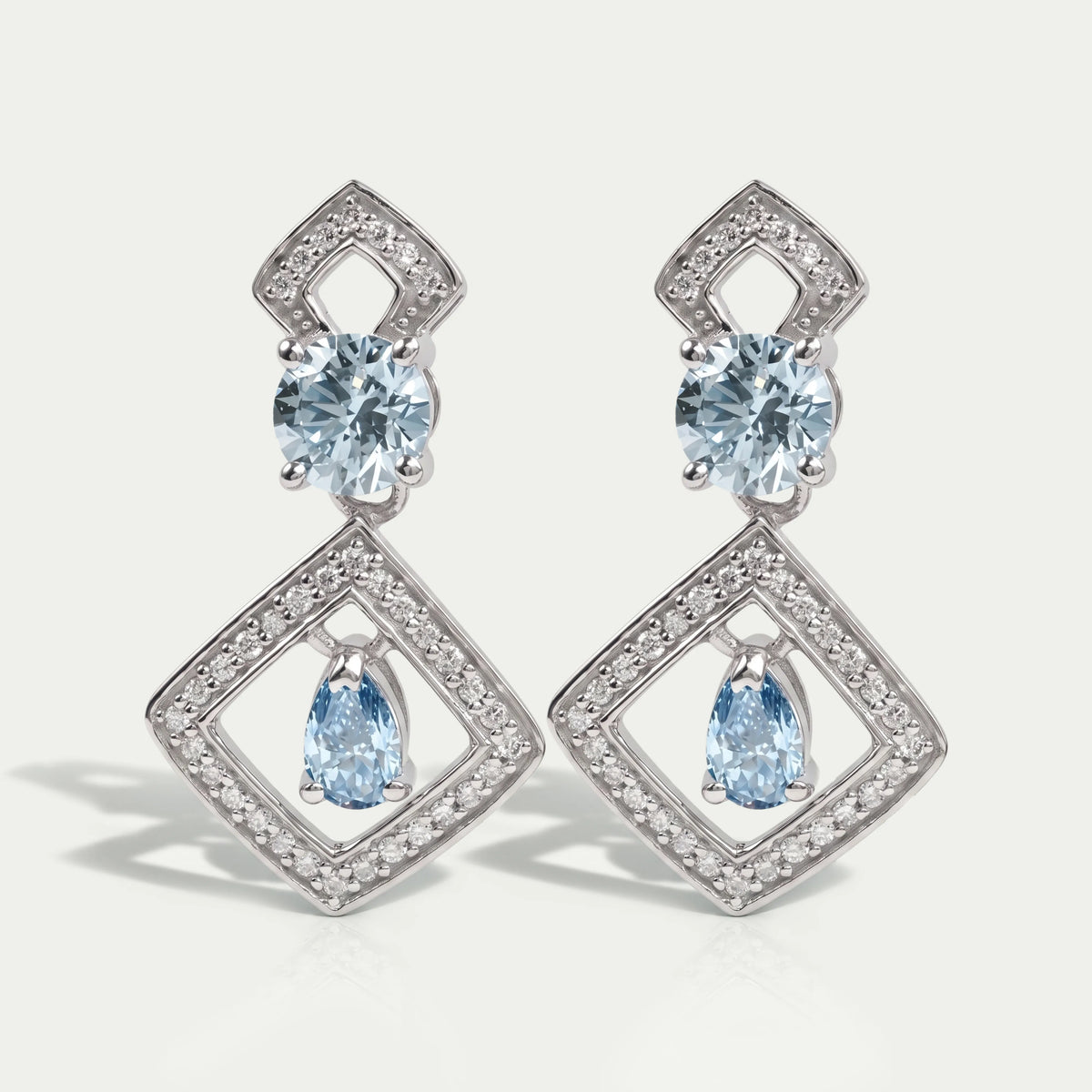 Blue Round With Pear Diamond Drop Earrings Earrings