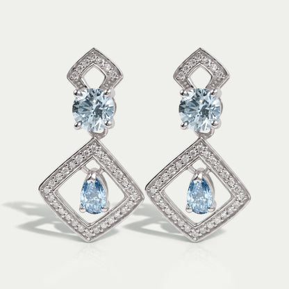 Blue Round With Pear Diamond Drop Earrings Earrings