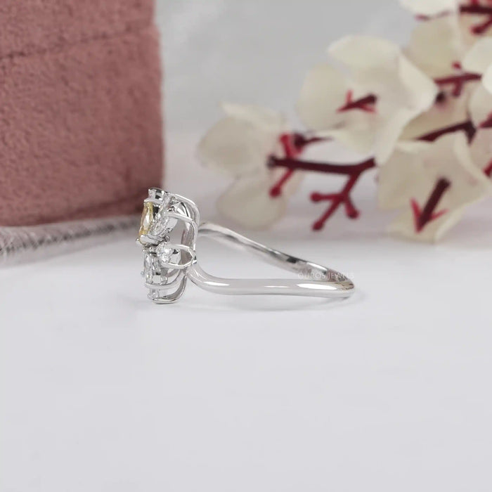 Yellow Pear And Marquise Cut Lab Diamond Cluster Set Ring