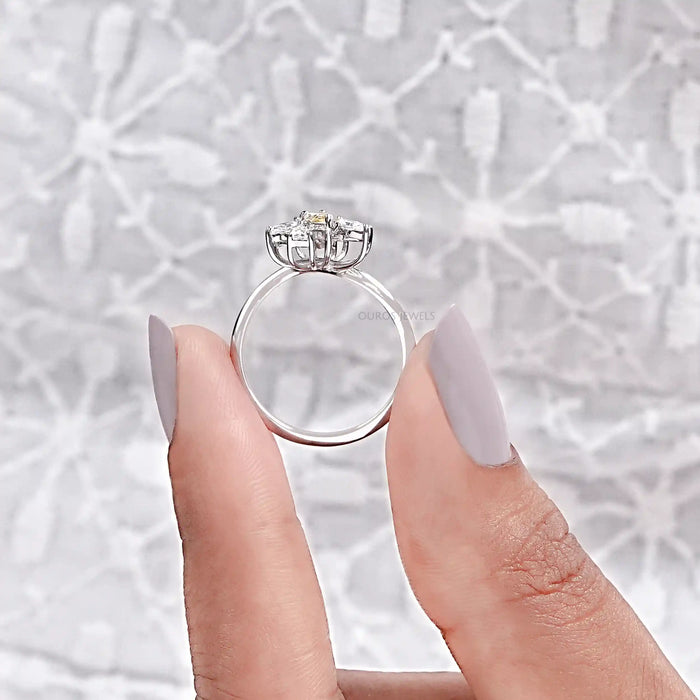 Yellow Pear And Marquise Cut Lab Diamond Cluster Set Ring