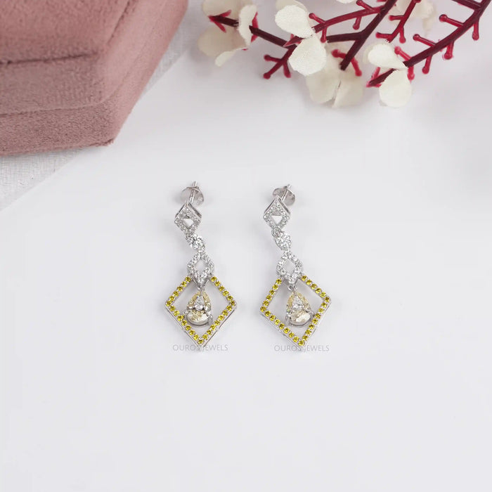 Kite Shape Yellow Pear Diamond Dangle Earrings