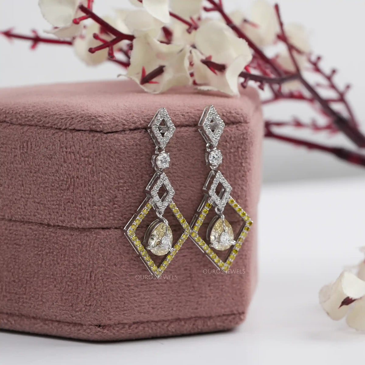 Kite Shape Yellow Pear Diamond Dangle Earrings Earrings