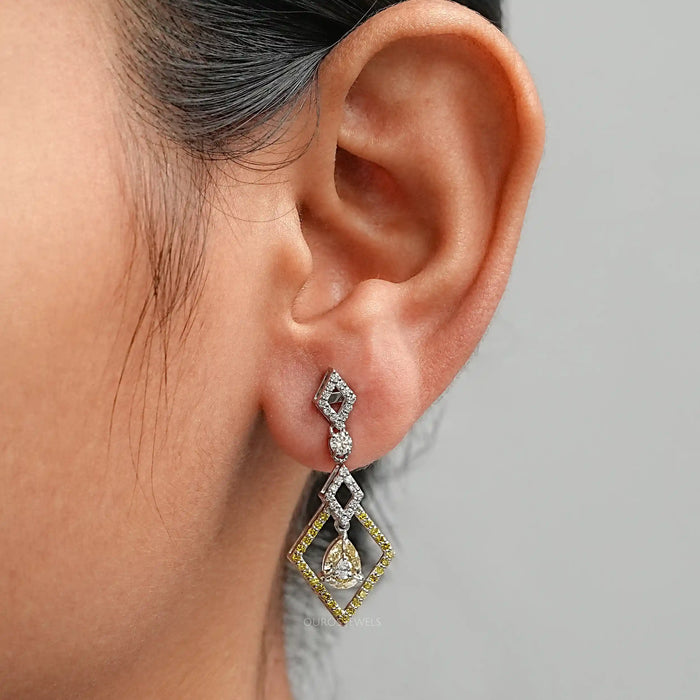 Kite Shape Yellow Pear Diamond Dangle Earrings