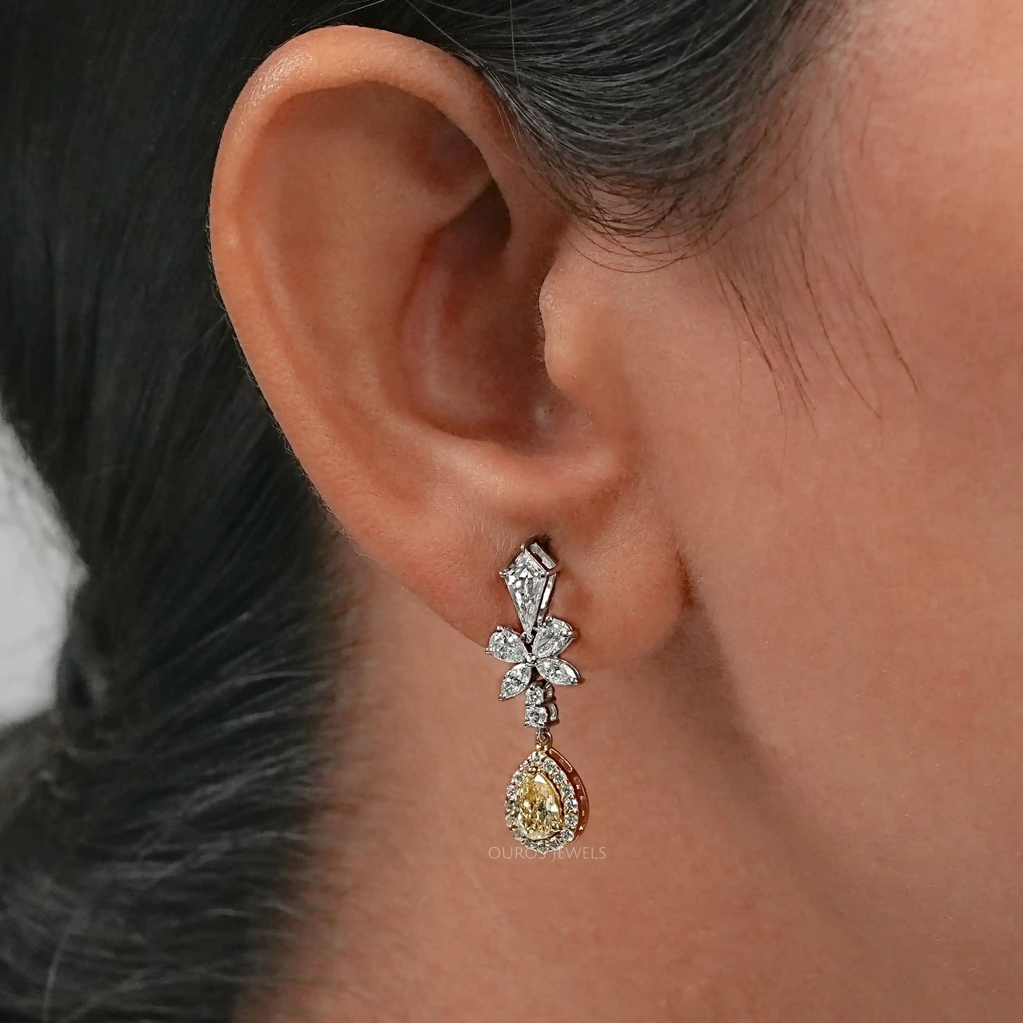 Yellow Pear Lab Diamond Halo Dangle Earrings Earrings