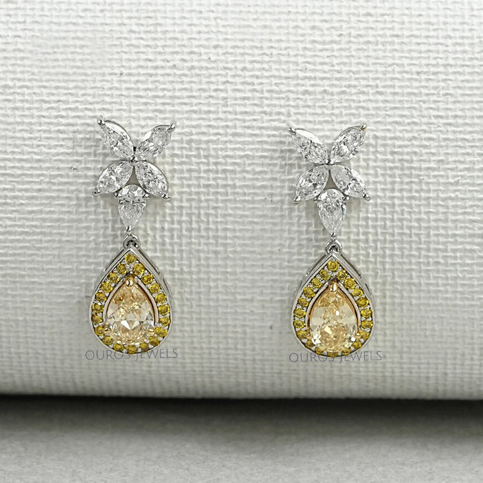 Pear Shaped Yellow Diamond Drop Earrings