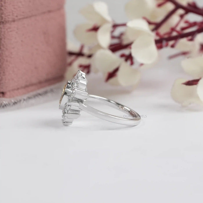 Yellow Oval Cut Bezel Set Lab Diamond Halo Ring