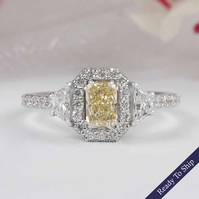 Yellow Radiant Cut Lab Diamond Halo Accent Ring