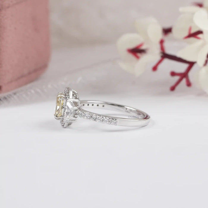 Yellow Radiant Cut Lab Diamond Halo Accent Ring