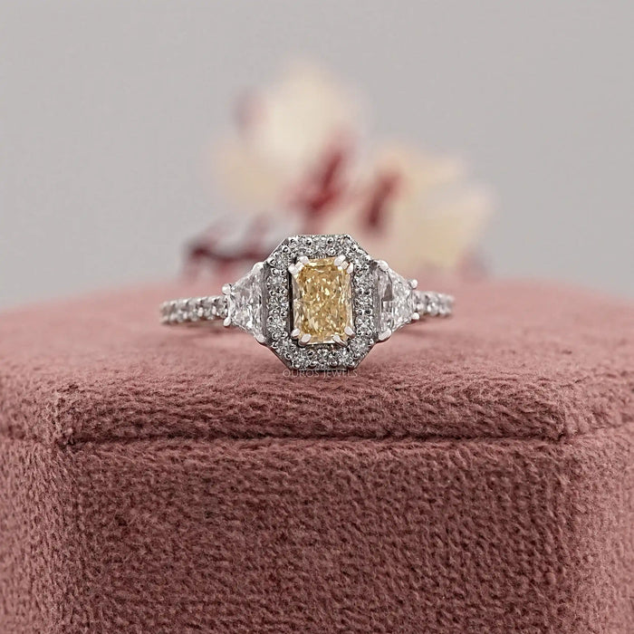 Yellow Radiant Cut Lab Diamond Halo Accent Ring