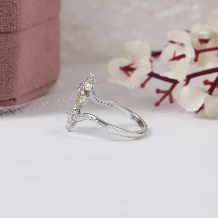 Yellow Pear Shape Lab Diamond Flower Style Bypass Ring