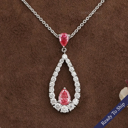 Pink Pear Diamond Open Shape Pendant Necklaces