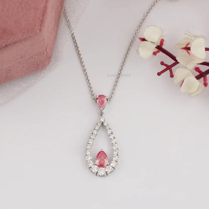 Pink Pear Diamond Open Shape Pendant Necklaces